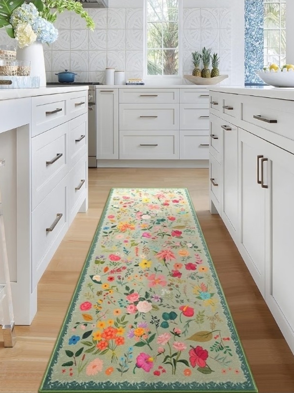 Floral Runner Rug - White Kitchen Accent (Brand: )